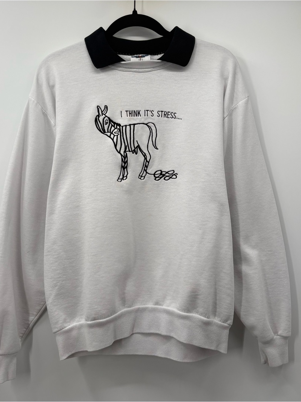 Jerzees White Crewneck Sweatshirt with Black Zebra Graphic